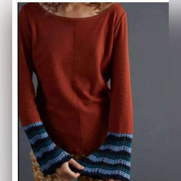 Pilcro Rust Top with Striped Cuffs - Picture 3 of 12